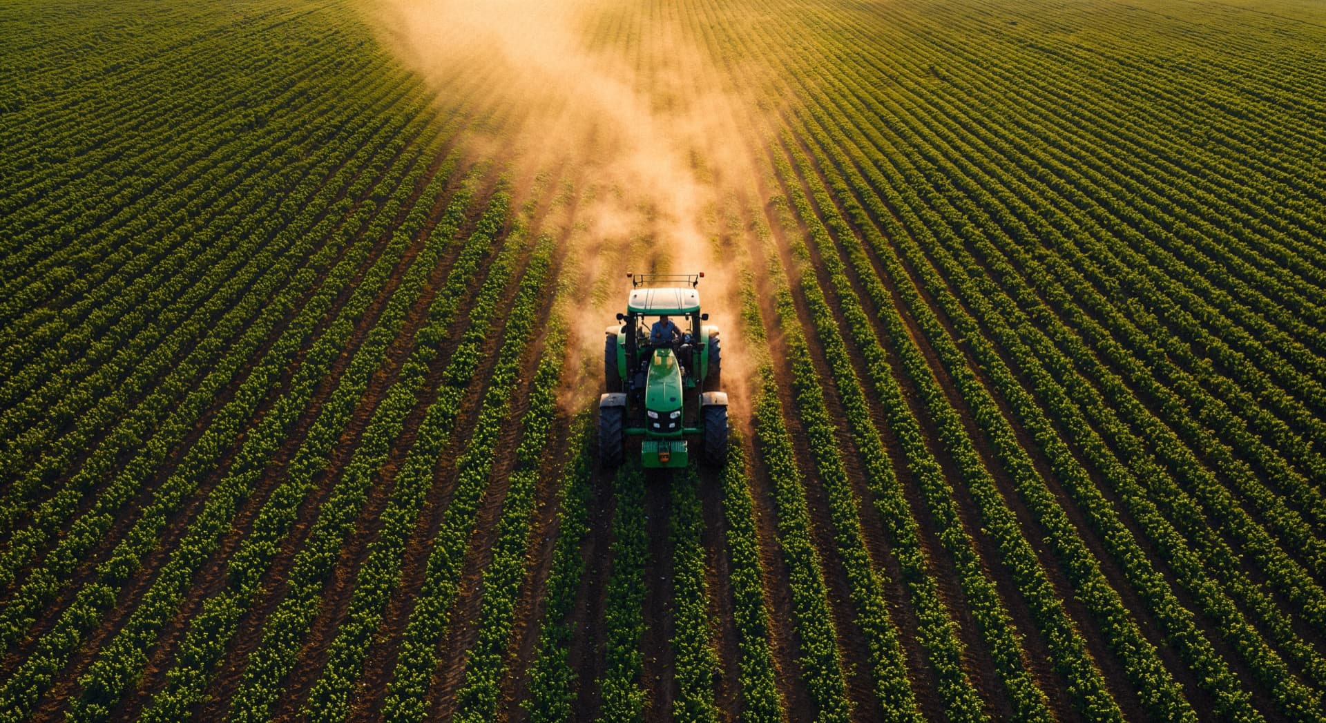 Agricultural tractor working in green field - Terryl Limited provides reliable power solutions for farming operations in Zambia