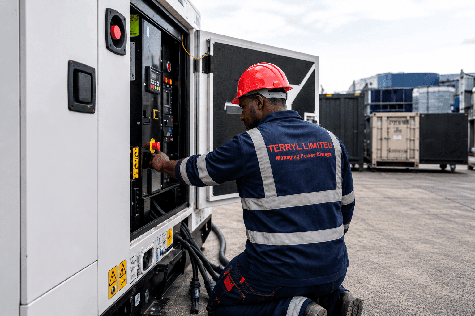 Terryl technician servicing generator equipment